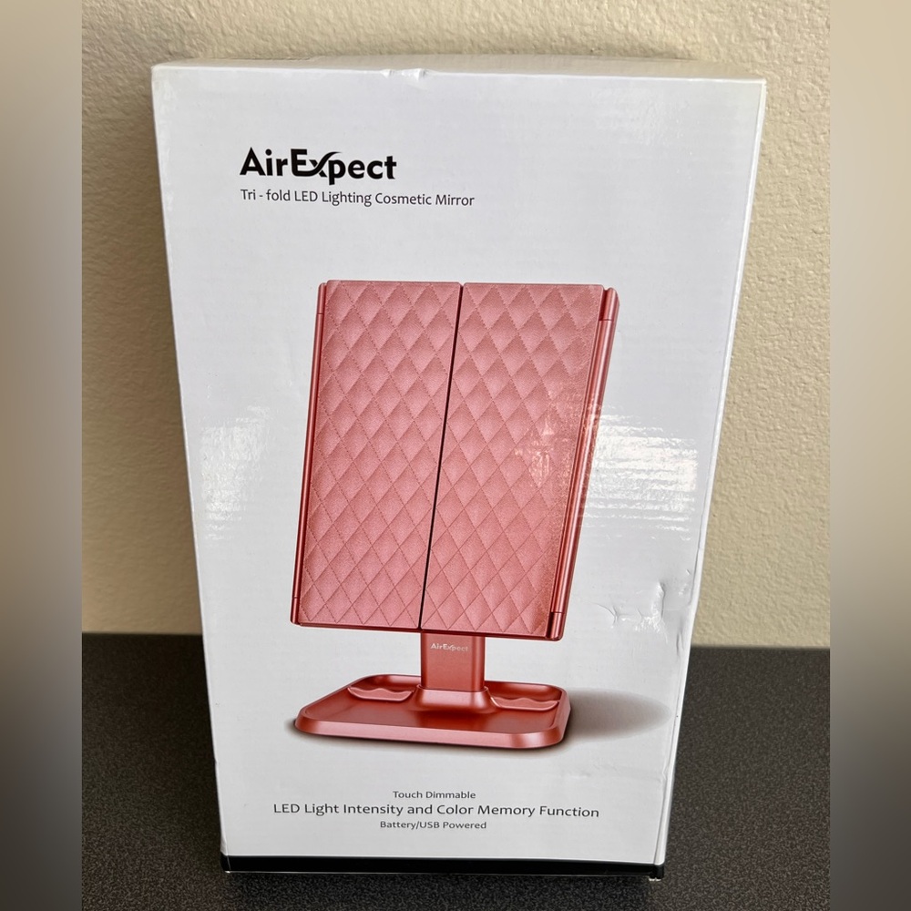 Pink Tri-fold LED Cosmetic Mirror